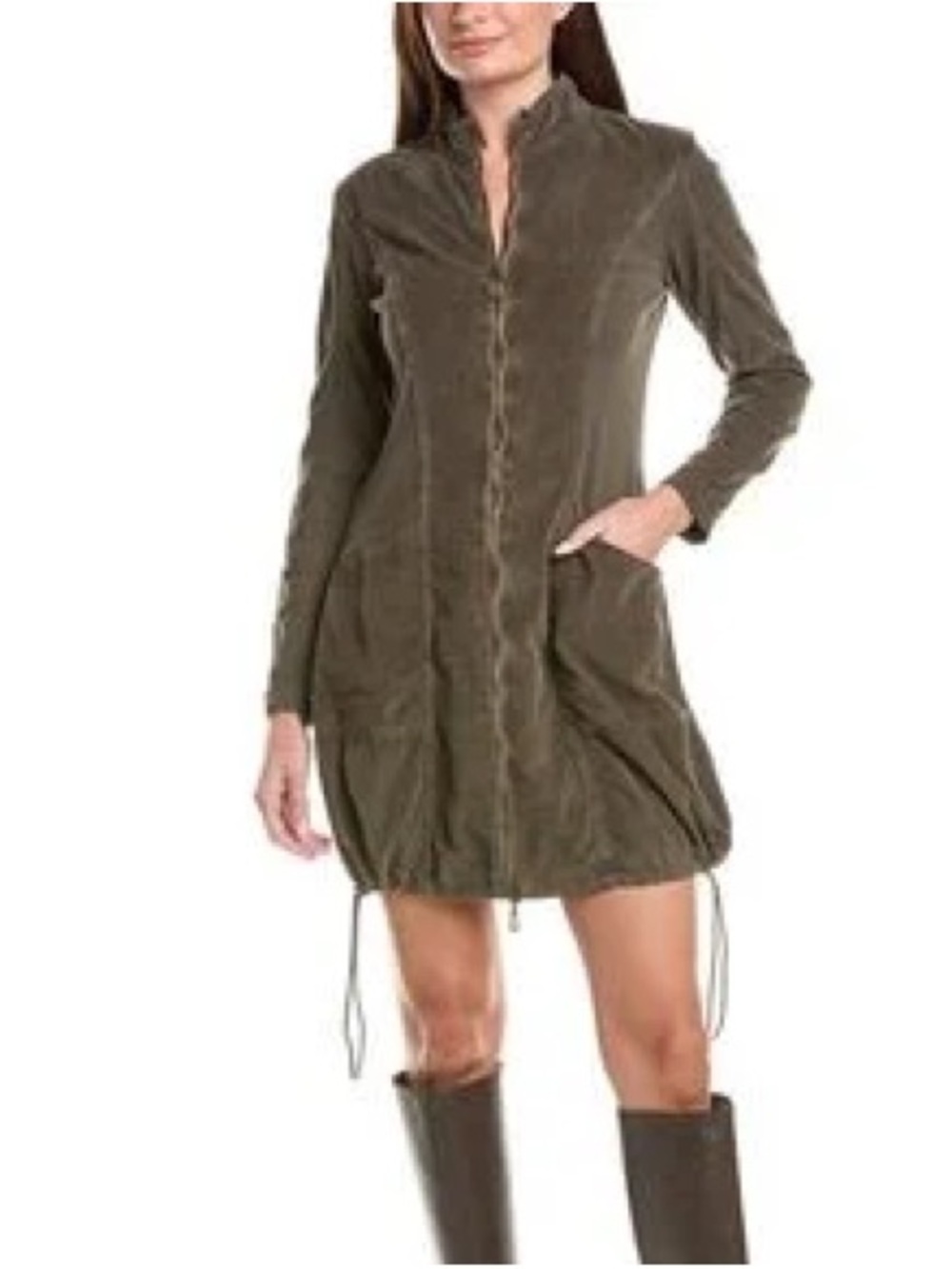 XCVI Wearables UZMA Corduroy Jacket-Dress Olive Green Drawstring Zip-Front NWT S